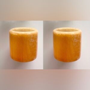 Golden Amber Onyx Cylinder Candle Holders / Set of 2